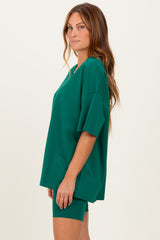 Emerald Green Oversized V-Neck Biker Short Set
