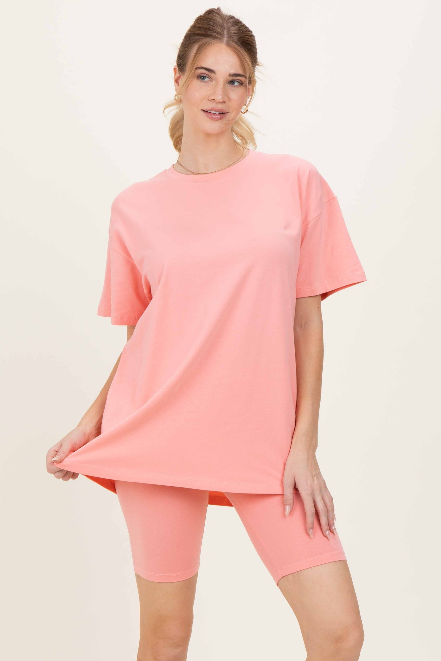 Coral Peach Biker Shorts Set