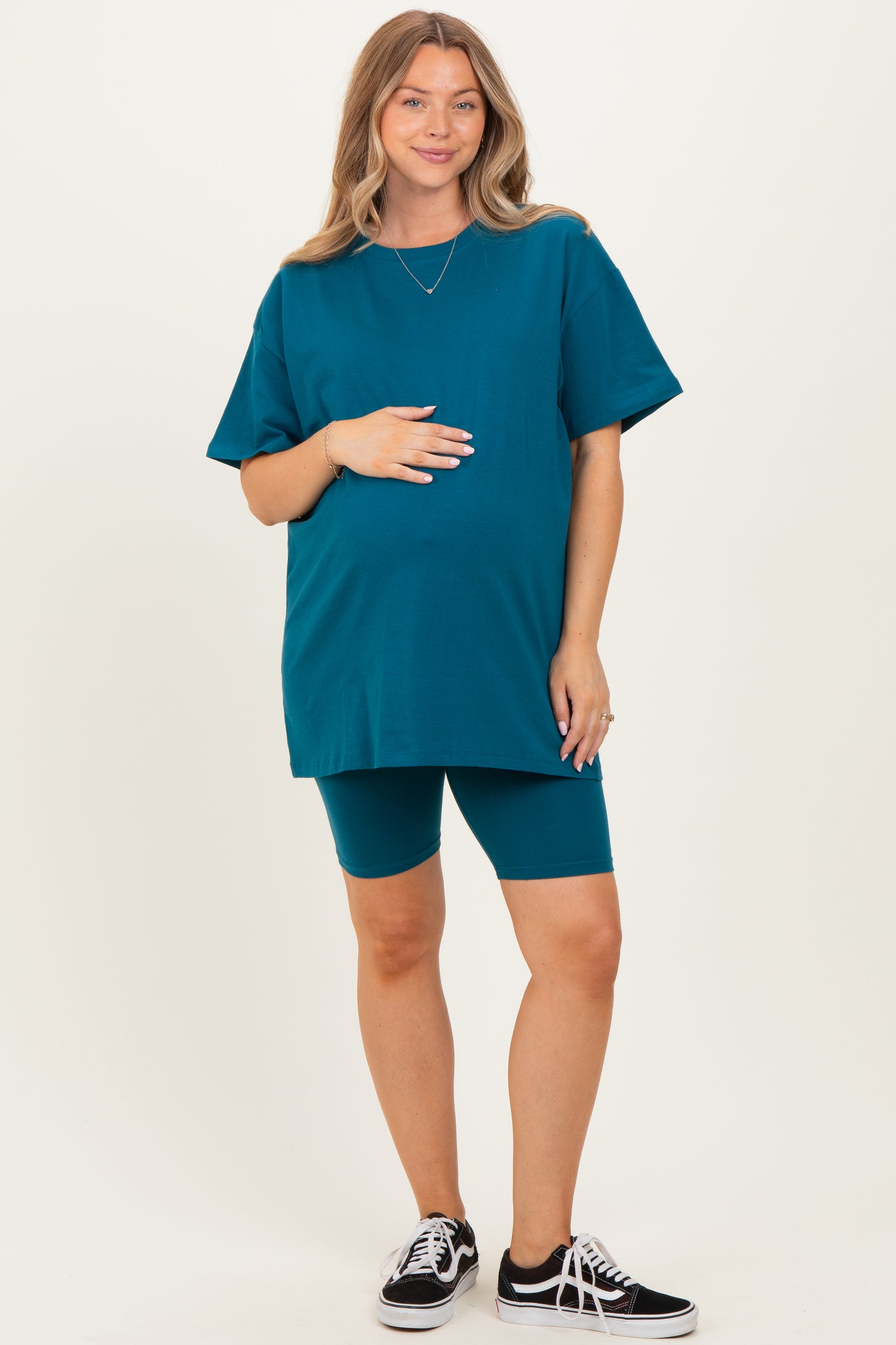 Teal Biker Shorts Maternity Set