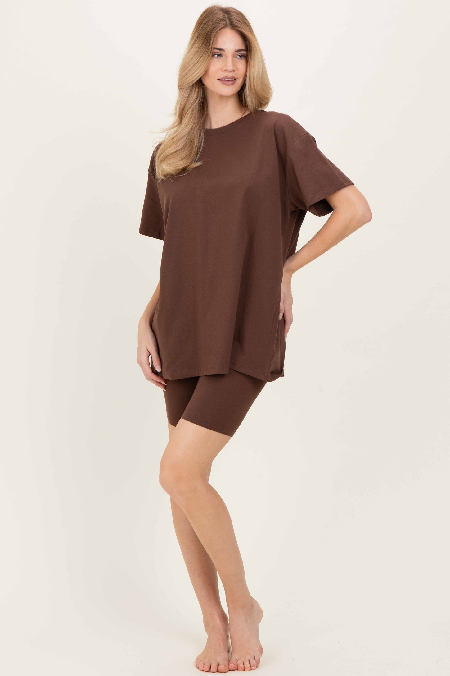 Brown Biker Shorts Maternity Set