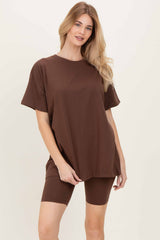 Brown Biker Shorts Set