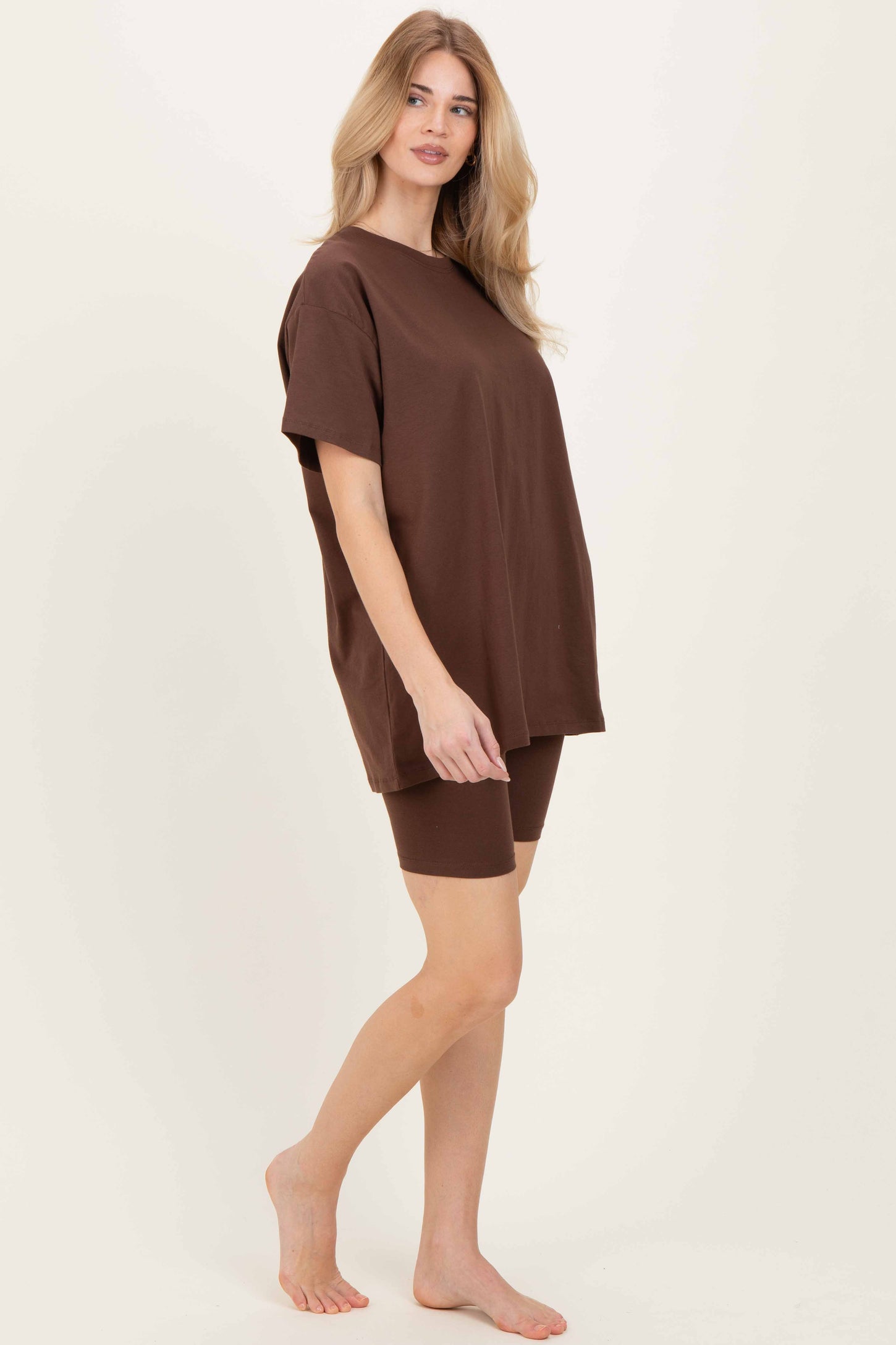 Brown Biker Shorts Set