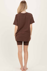 Brown Biker Shorts Set