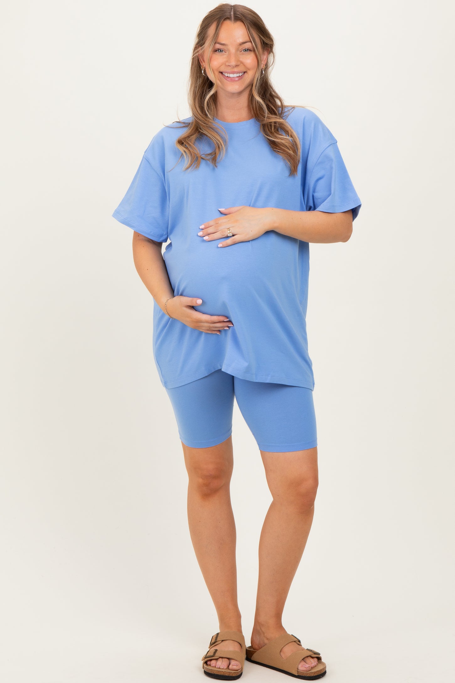 Periwinkle Biker Shorts Maternity Set