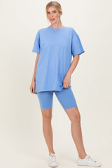 Periwinkle Biker Shorts Maternity Set