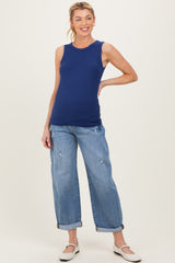 Navy Ribbed High Neck Maternity Tank Top