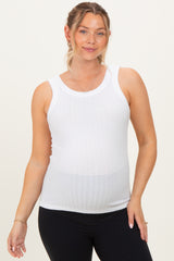 Off White Ribbed Scoop Neck Maternity Tank