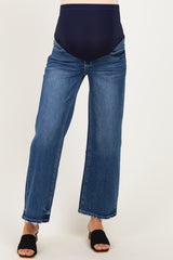 Navy Distressed Ankle Wide Leg Maternity Jeans
