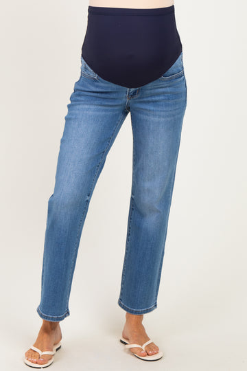 Blue Medium Wash Ankle Straight Leg Maternity Jeans