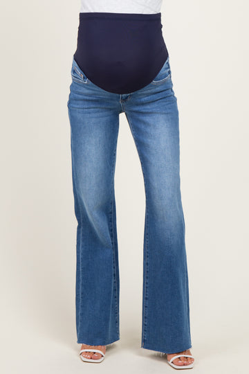 Blue Cut Hem Maternity Flare Jeans