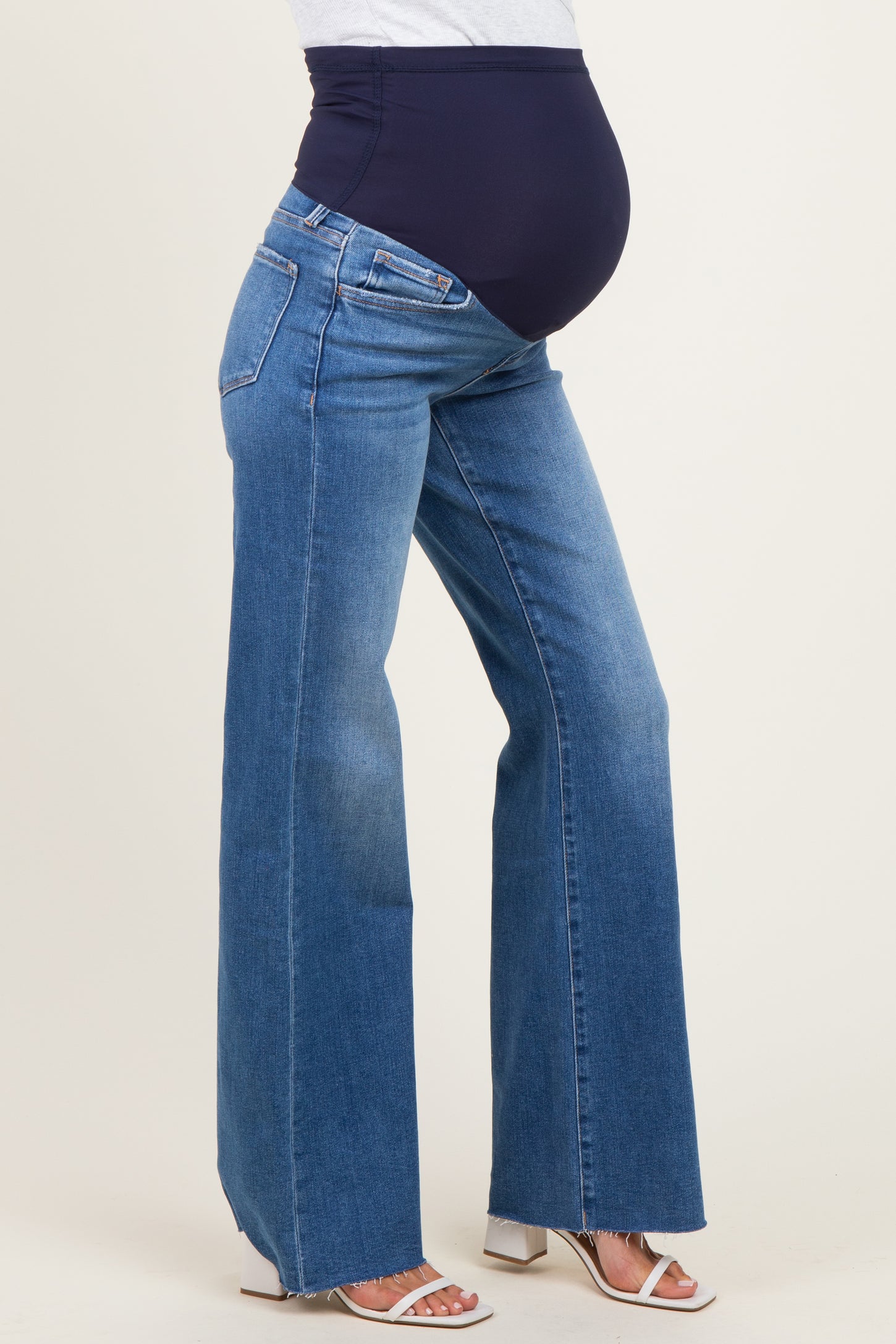 Blue Cut Hem Maternity Flare Jeans