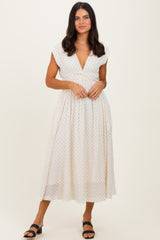 Cream Polka Dot Twisted Detail V Neck Maxi Dress