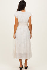 Cream Polka Dot Twisted Detail V Neck Maxi Dress