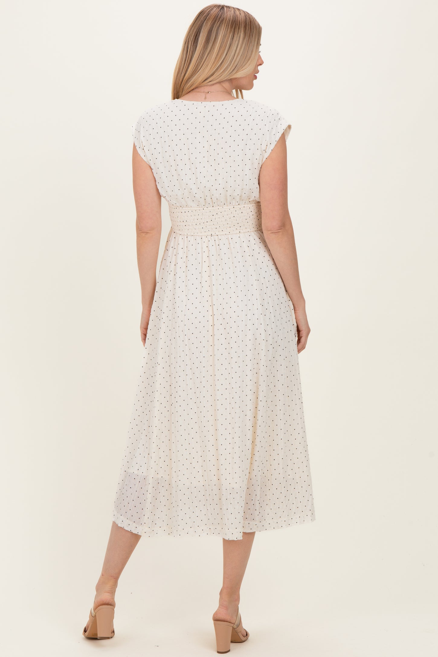 Cream Polka Dot Twisted Detail V Neck Maxi Dress