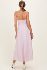 Light Pink Linen A-Line Flared Maternity Midi Dress