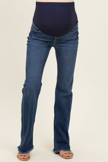 Navy Frayed Hem Maternity Bootcut Jeans