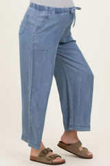 Blue Washed Denim Cropped Maternity Pants