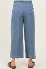 Blue Washed Denim Cropped Maternity Pants