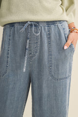 Blue Washed Denim Cropped Pants