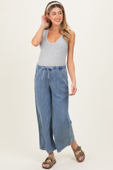 Blue Washed Denim Cropped Maternity Pants