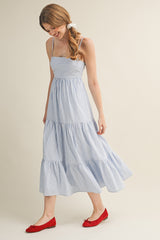 Light Blue Diagonal Stripe Front Tier Dress