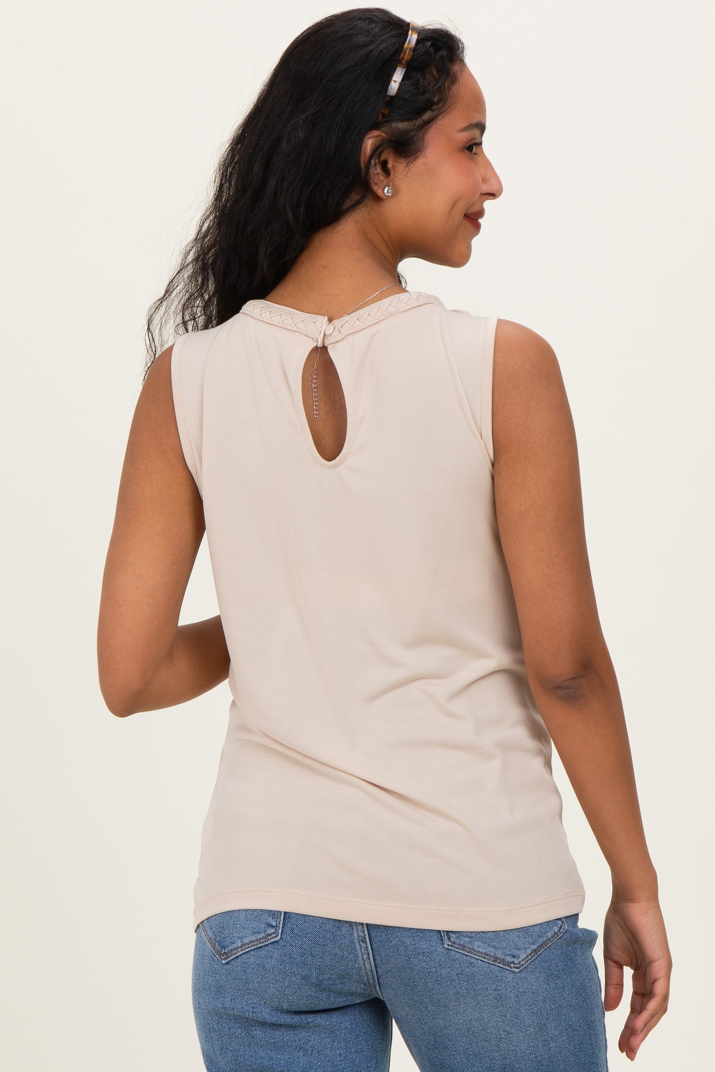 Oat Braided Neckline Maternity Tank