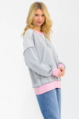 Heather Grey Contrast Band Exposed Seam Pullover