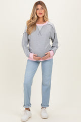 Heather Grey Contrast Band Exposed Seam Maternity Pullover
