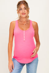 Neon Fuchsia Button Front Maternity Tank Top
