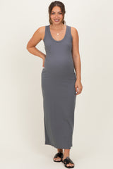 Charcoal Sleeveless Ribbed Maternity Maxi Dress