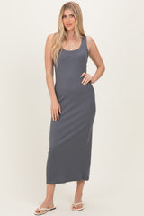 Charcoal Sleeveless Ribbed Maternity Maxi Dress