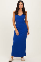 Royal Sleeveless Ribbed Maternity Maxi Dress