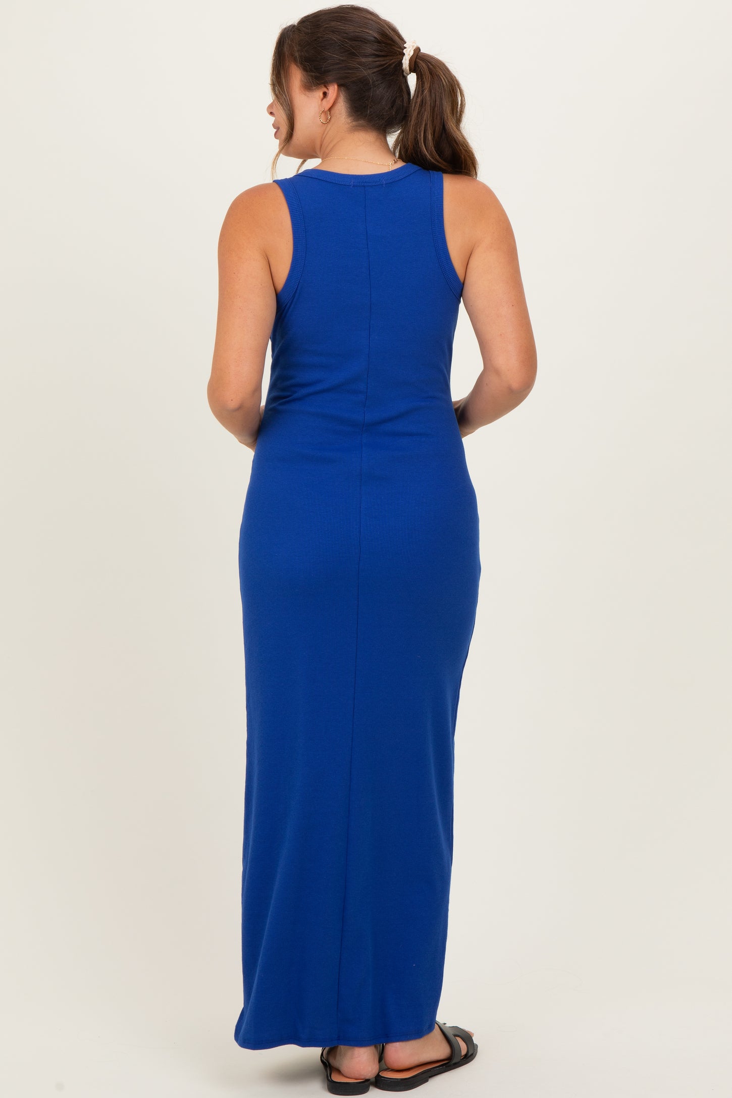 Royal Sleeveless Ribbed Maternity Maxi Dress