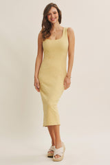 Yellow Sleek Floral Jacquard Bodycon Midi Dress