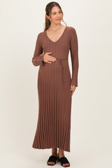Brown Ribbed Maternity Knit Maxi Dress