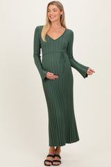 Olive Ribbed Maternity Knit Maxi Dress