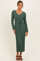 Olive Ribbed Maternity Knit Maxi Dress