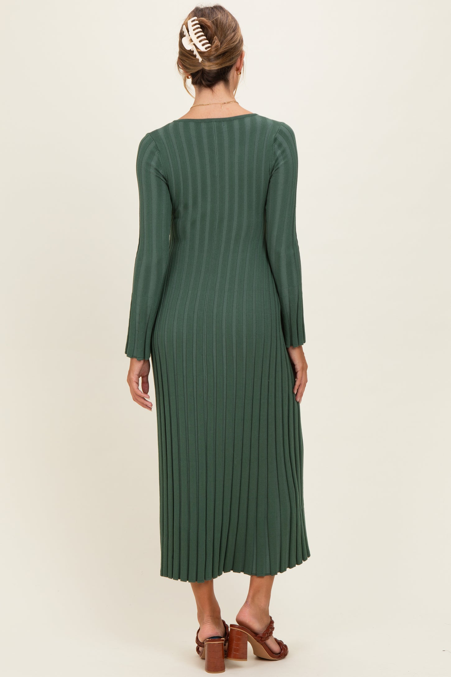 Olive Ribbed Knit Maxi Dress