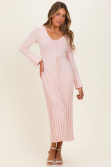 Light Pink Ribbed Maternity Knit Maxi Dress