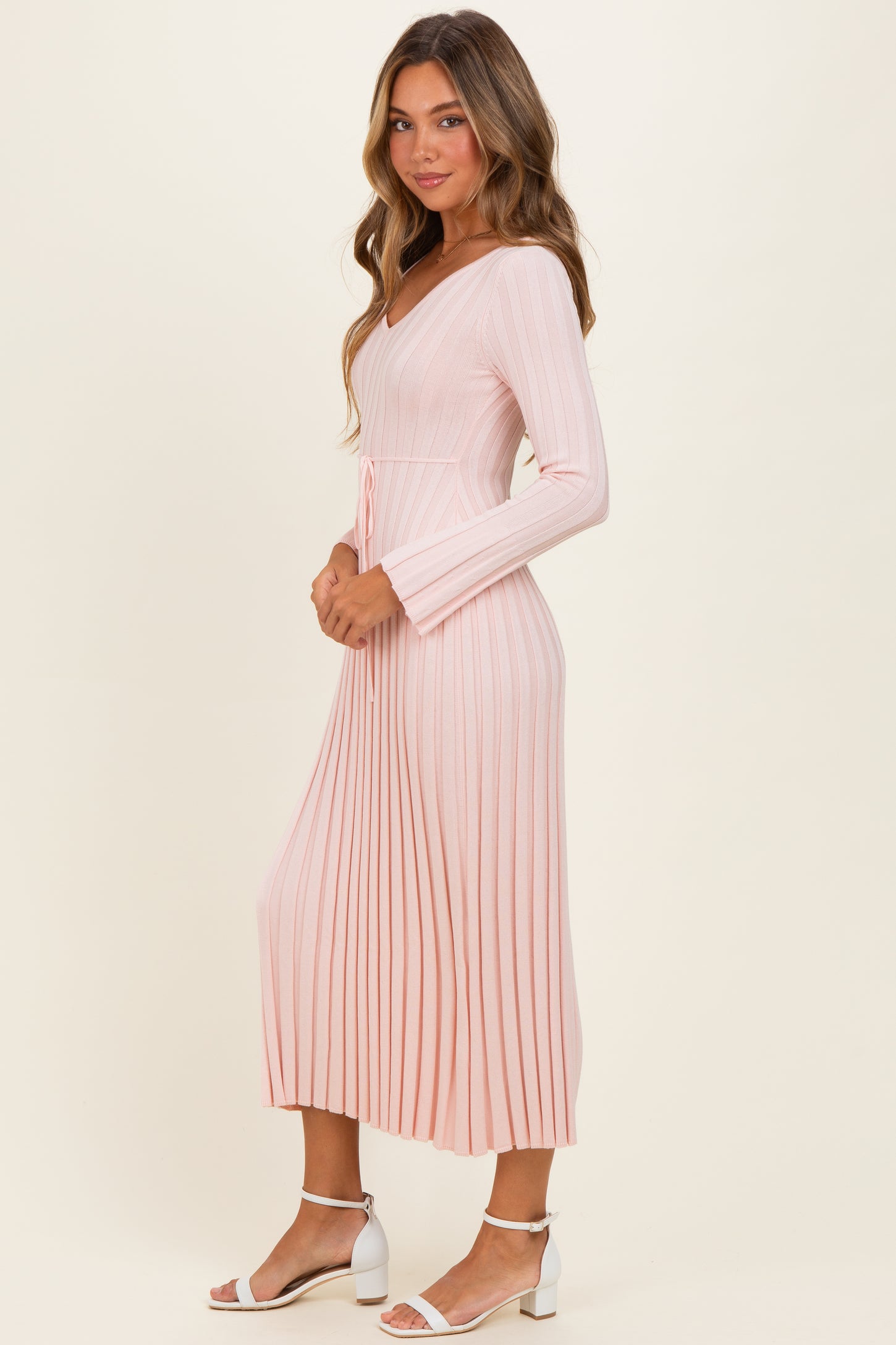 Light Pink Ribbed Knit Maxi Dress
