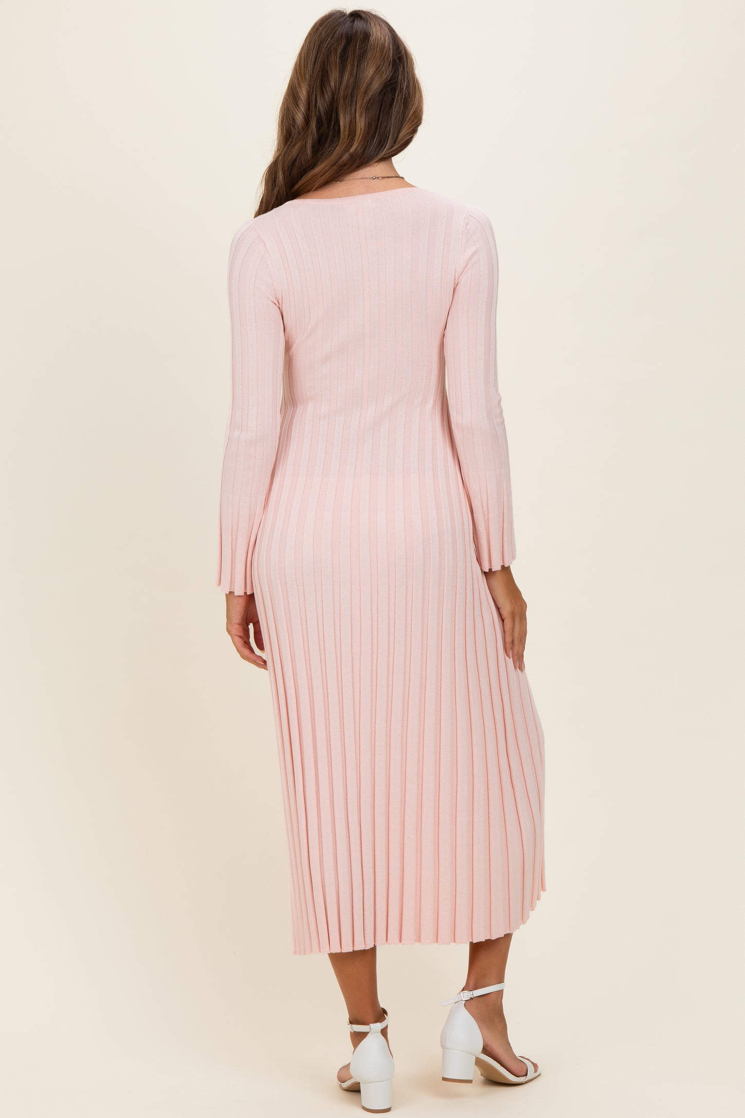 Light Pink Ribbed Knit Maxi Dress