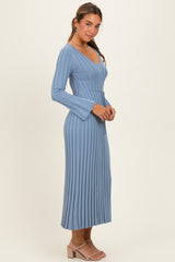 Light Blue Ribbed Knit Maxi Dress