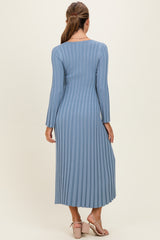 Light Blue Ribbed Knit Maxi Dress