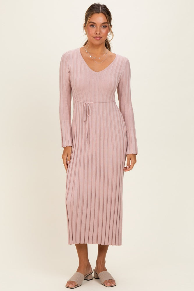 Mauve Ribbed Maternity Knit Maxi Dress