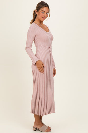 Mauve Ribbed Knit Maxi Dress