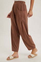 Cocoa Linen Blend Barrel Leg Pants