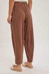 Cocoa Linen Blend Barrel Leg Pants
