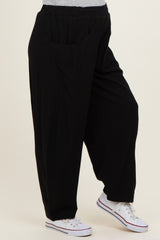 Black Linen Blend Barrel Leg Maternity Pants