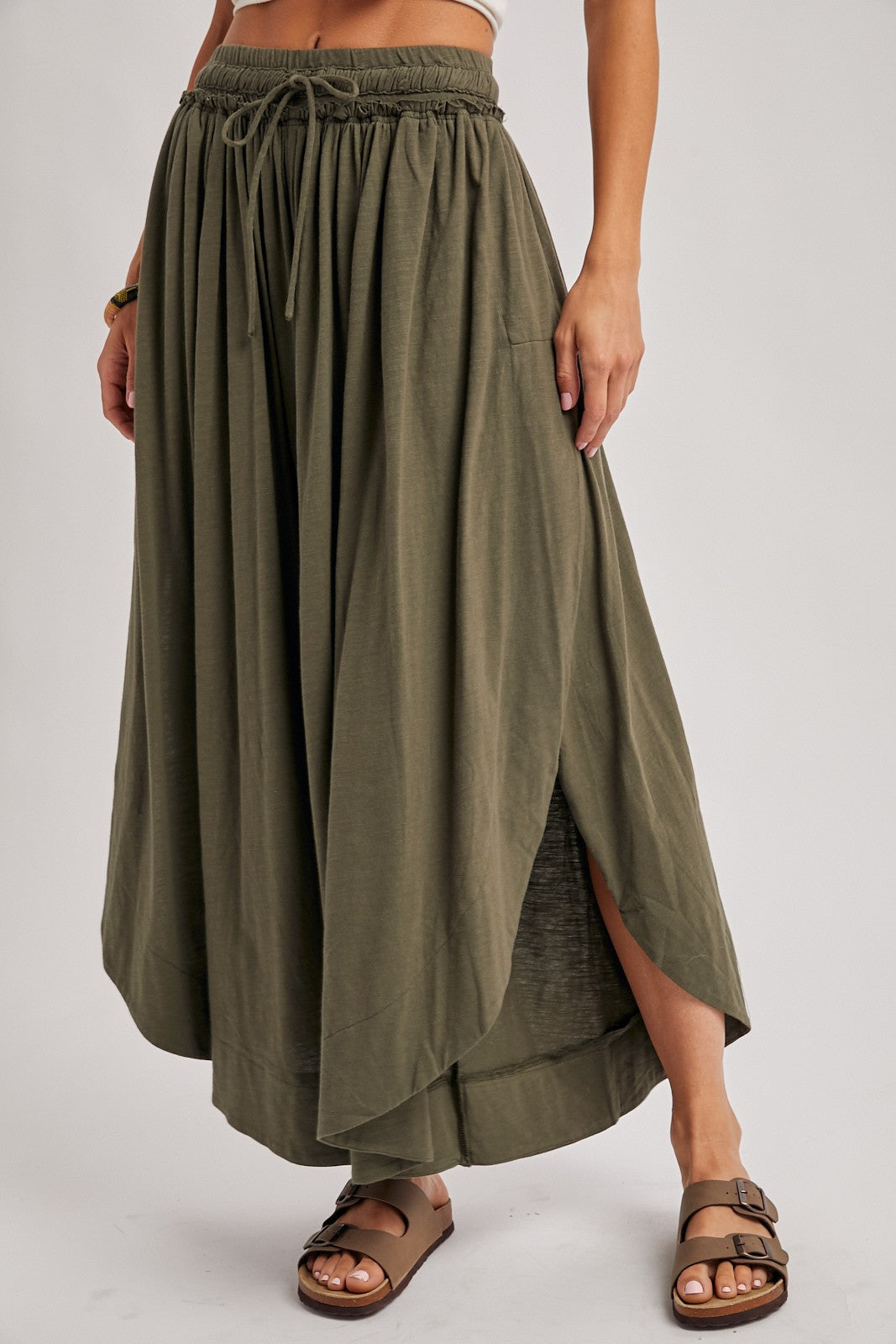 Olive Tulip Hem Super Wide Leg Pants