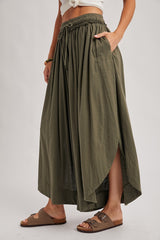 Olive Tulip Hem Super Wide Leg Pants
